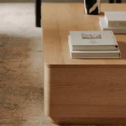 Rina Curved Oak Pedestal Storage Coffee Table (55")
