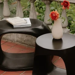 Rounded Outdoor Cutout Concrete Side Table (14" – 18")