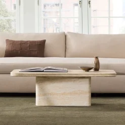 Royce Faux Travertine Pedestal Coffee Table (44")
