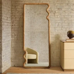 Scallop Edge Wood Rectangular Floor Mirror