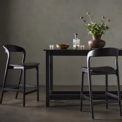 Scooped Ash Wood Leather Stool