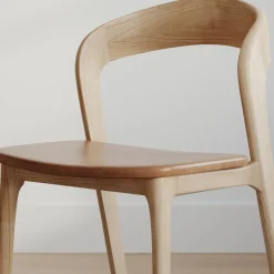 Scooped Ash Wood Leather Dining Chair (Set of 2)
