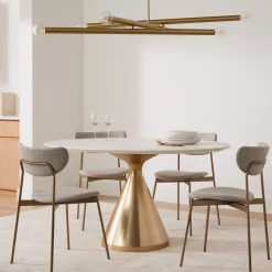 Silhouette Pedestal Marble Round Dining Table & Chairs Set