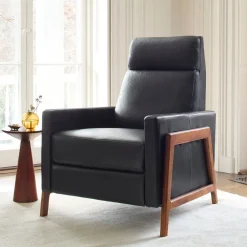 Spencer Wood-Framed Leather Recliner