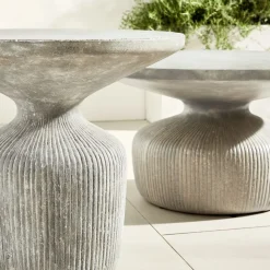 Tambor Concrete Outdoor Drum Coffee Table (30"–40") & Side Table (21") Set