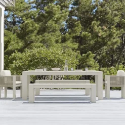 Telluride Aluminum Outdoor Extendable Table (60"–85"), Telluride Benches (66") & Porto Aluminum Arm Dining Chairs Set