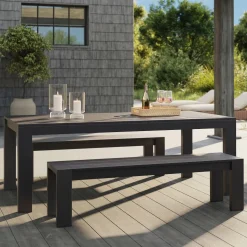 Telluride Aluminum Outdoor Extendable Dining Table (60"–85") & Benches Set