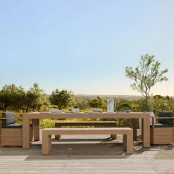 Telluride Outdoor Extendable Table (76"–106"), Benches (66") & Swivel Dining Chairs Set