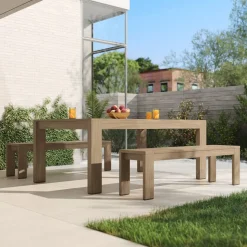 Telluride Outdoor Extendable Dining Table (76"–106") & Dining Benches Set