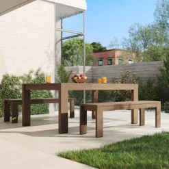 Telluride Outdoor Extendable Dining Table (76"–106") & Dining Benches Set