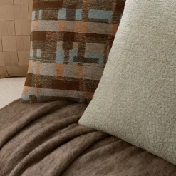 Warm Modern Plaid Basketweave Pillow Cover & Throw Set