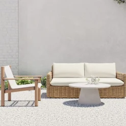 Westport Wicker Slim Profile Outdoor Sofa (68"), Cusco Textilene® Sling Lounge Chair & Concrete Pedestal Round Coffee Table (32") Set