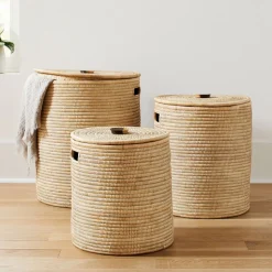 Wooden Handle Lidded Hampers