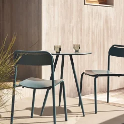 Wren Outdoor Bistro Table (28") & Metal Stacking Chairs Set